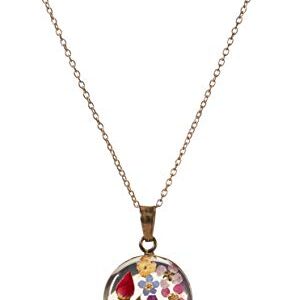 Amazon Collection 14k Gold Over Sterling Silver Multi Pressed Flower Round Pendant Necklace, 16'