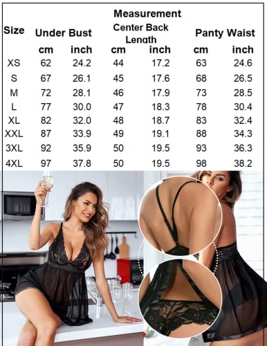 Avidlove Women V-neck Lace Babydoll Mesh Chemise Sleepwear Sexy Open Back Lingerie Black Medium