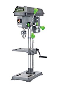 genesis gdp1005a 10" 5-speed 4.1 amp drill press with 5/8" chuck, integrated led work light, and table that rotates 360° and tilts 0-45°