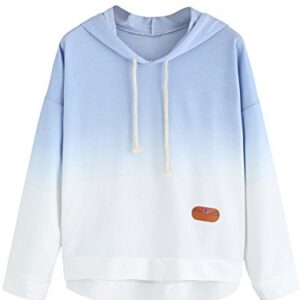 SweatyRocks Women's Long Sleeve Hoodie Sweatshirt Colorblock Tie Dye Print Tops Blue Ombre Small