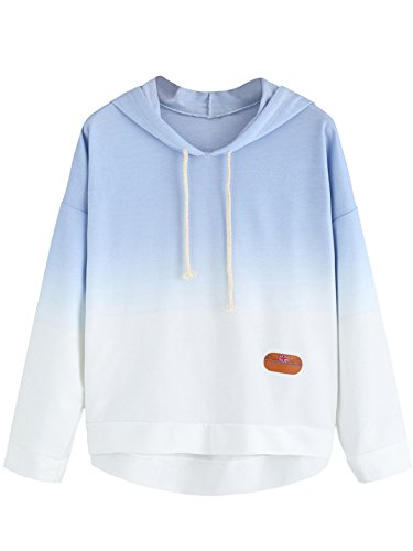 SweatyRocks Women's Long Sleeve Hoodie Sweatshirt Colorblock Tie Dye Print Tops Blue Ombre Small