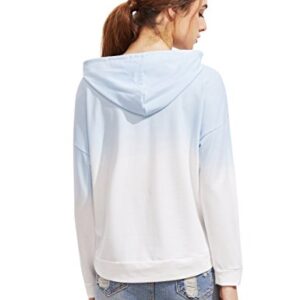 SweatyRocks Women's Long Sleeve Hoodie Sweatshirt Colorblock Tie Dye Print Tops Blue Ombre Small