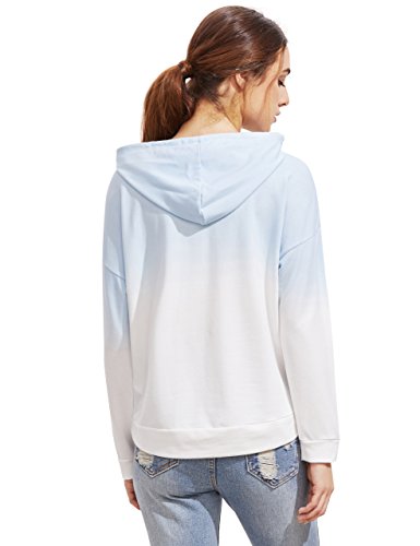 SweatyRocks Women's Long Sleeve Hoodie Sweatshirt Colorblock Tie Dye Print Tops Blue Ombre Small