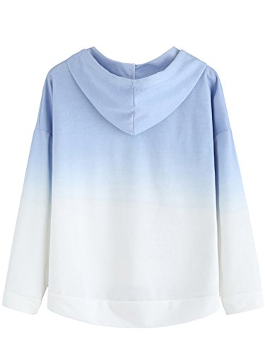 SweatyRocks Women's Long Sleeve Hoodie Sweatshirt Colorblock Tie Dye Print Tops Blue Ombre Small