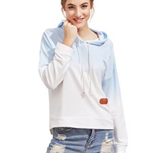 SweatyRocks Women's Long Sleeve Hoodie Sweatshirt Colorblock Tie Dye Print Tops Blue Ombre Small