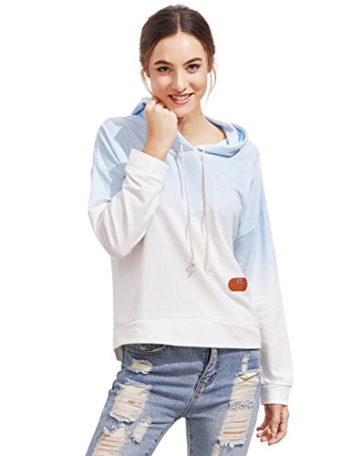 SweatyRocks Women's Long Sleeve Hoodie Sweatshirt Colorblock Tie Dye Print Tops Blue Ombre Small