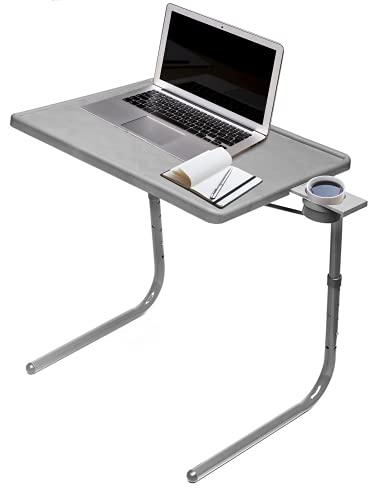 Table Mate II TV Tray Table - Folding TV Dinner Table, Couch Table Trays for Eating Snack Food, Stowaway Laptop Stand, Portable Bed Dinner Tray - Adjustable TV Table with 3 Angles, Cup Holder, Silver