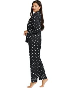 womens silk satin pajamas set sleepwear loungewear black xl