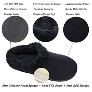 ofoot Women's Warm Clog Slippers,Memory Foam Indoor Outdoor Hard Bottom Rubber Soles Slippers with Back for Women(Black,US 9.5-10)