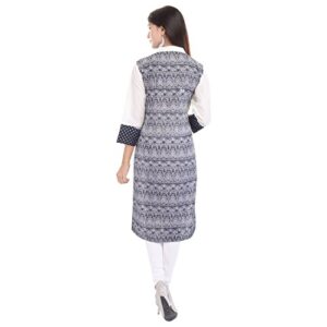 Chichi Indian Women's Printed Cotton Kurti Top, Black-off White, Medium