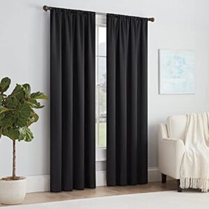 eclipse solid thermapanel modern room darkening rod pocket window curtain for bedroom (1 panel), 54 in x 84 in, black