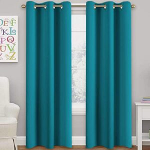 turquoize teal blackout curtains themal insulated grommet/eyelet top window treatment nursery & infant care panels drapes, each panel 42" w x 84" l