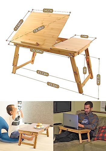 Laptop Desk Nnewvante Table Adjustable Bamboo Foldable Breakfast Serving Bed Tray w' Tilting Top Drawer