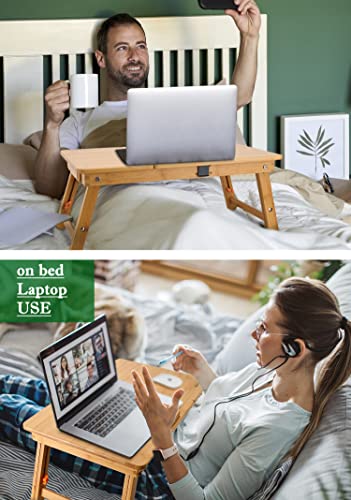 Laptop Desk Nnewvante Table Adjustable Bamboo Foldable Breakfast Serving Bed Tray w' Tilting Top Drawer