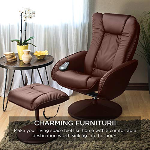 Best Choice Products Faux Leather Electric Massage Recliner Chair for Living Room, Bedroom, Office Comfort w/Stool Footrest Ottoman, Remote Control, 5 Heat & Massage Modes, Side Pockets - Brown