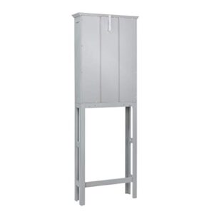 glitzhome 68.25 Inch Wooden Free Standing Storage Cabinet with Double Glass Doors Bathroom Cabinet Spacesaver Grey