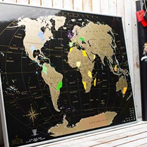 Scratch off map of the World MyMap Black Gold Large Travel map Wall Poster 35x25 Push pin map Includes Pins Tube Flags poster Map Scratch