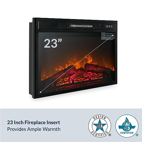 BELLEZE 31 Inch Mantel with 23 Inch 1400W Electric Fireplace Compact Freestanding Remote Controlled Heater with Realistic LED Flames, for Living Room or Bedroom - Brown