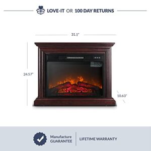 BELLEZE 31 Inch Mantel with 23 Inch 1400W Electric Fireplace Compact Freestanding Remote Controlled Heater with Realistic LED Flames, for Living Room or Bedroom - Brown