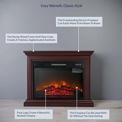 BELLEZE 31 Inch Mantel with 23 Inch 1400W Electric Fireplace Compact Freestanding Remote Controlled Heater with Realistic LED Flames, for Living Room or Bedroom - Brown