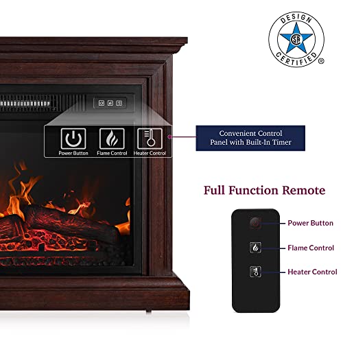 BELLEZE 31 Inch Mantel with 23 Inch 1400W Electric Fireplace Compact Freestanding Remote Controlled Heater with Realistic LED Flames, for Living Room or Bedroom - Brown