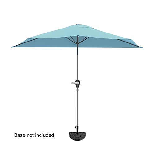 9-Foot Half Patio Umbrella – Easy Crank Semicircle Opening Shade Canopy – For Against a Wall, Porch, or Balcony Furniture by Pure Garden (Blue)