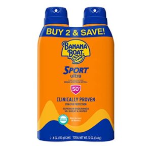banana boat sport ultra spf 50 sunscreen spray | banana boat sunscreen spray spf 50, spray on sunscreen, water resistant sunscreen, oxybenzone free sunscreen pack spf 50, 6oz each twin pack