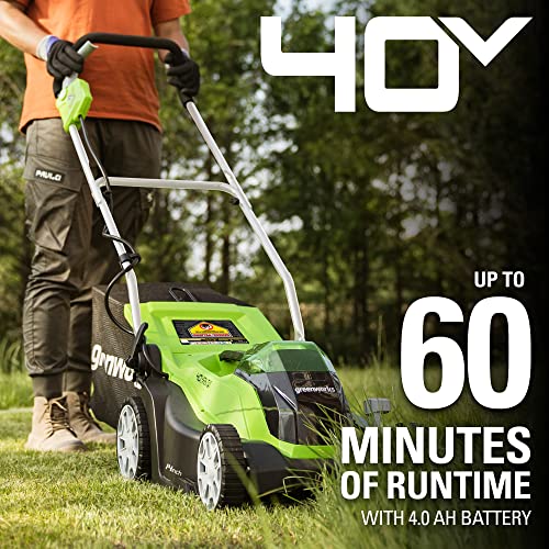 Greenworks 40V 14 Inch Cordless Lawn Mower, 4Ah Battery and Charger Included MO40B410