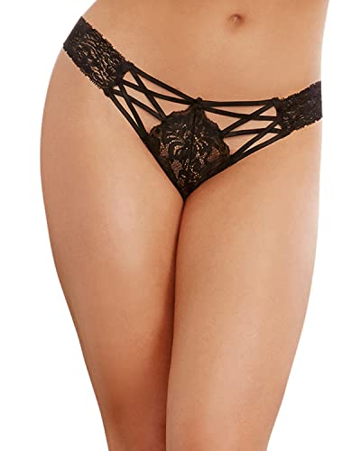 Dreamgirl Women's Sexy Fashion Lingerie, Lace Panty with Front Criss-Cross Detail, Black, Small