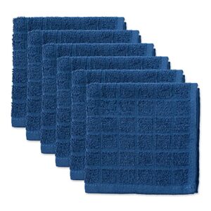 dii basic terry collection solid windowpane dishcloth set, 12x12, blue, 6 piece
