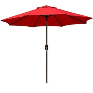 blissun 9ft patio umbrella, manual push button tilt and crank garden parasol (red)