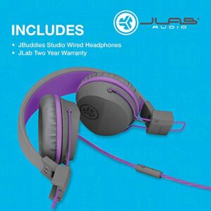 JLab JBuddies Studio On-Ear Kids Wired Headphones | Toddler Headphones | Kid Safe | Studio Volume Safe | Volume Limiter | Folding | Adjustable | Noise Isolation | with Mic (Graphite/Purple)