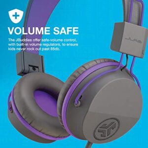 JLab JBuddies Studio On-Ear Kids Wired Headphones | Toddler Headphones | Kid Safe | Studio Volume Safe | Volume Limiter | Folding | Adjustable | Noise Isolation | with Mic (Graphite/Purple)