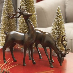 Set of 2 Holiday Reindeer Figures: 12 Inch Faux Mahogany Wood Reindeer Decor by RAZ Imports