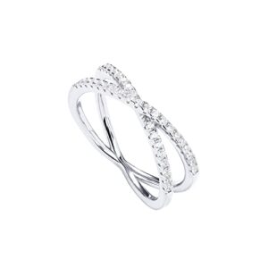 pavoi 14k gold plated x ring cz simulated diamond criss cross ring (7, white)