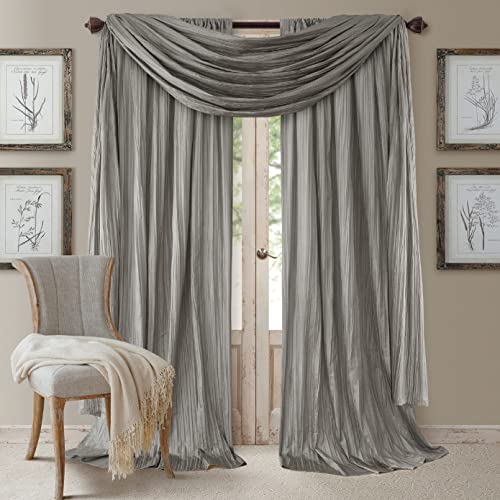 Elrene Home Fashions Athena Faux Crushed-Silk Window Curtain Panel and Valance Set, 52"x95" (2 Panels) & 1 Valance, Sterling