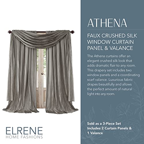 Elrene Home Fashions Athena Faux Crushed-Silk Window Curtain Panel and Valance Set, 52"x95" (2 Panels) & 1 Valance, Sterling