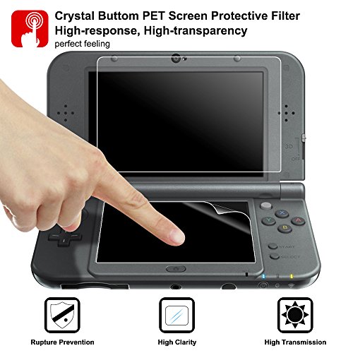 Protective Case Compatible New 3DS XL & Screen Protectors, AFUNTA 2 Pcs Tempered Glass for Top Screen & HD Clear PET Film for Bottom Screen, 1 Carrying EVA Case for Console