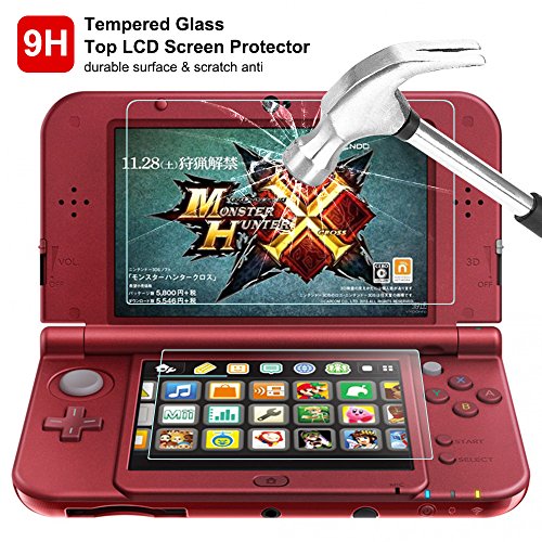 Protective Case Compatible New 3DS XL & Screen Protectors, AFUNTA 2 Pcs Tempered Glass for Top Screen & HD Clear PET Film for Bottom Screen, 1 Carrying EVA Case for Console