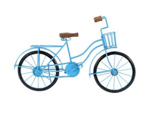 deco 79 metal bike sculpture with wood accents, 18" x 4" x 11", blue