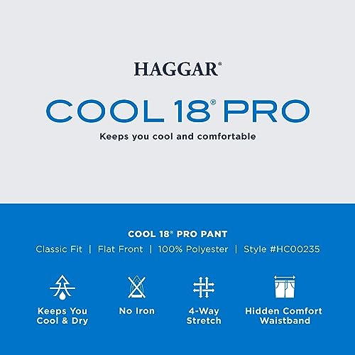 Haggar mens Cool 18 Pro Classic Fit Flat Front - Regular and Big & Tall Sizes Casual Pants, Black, 46W x 30L US