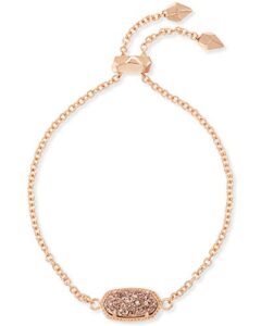 kendra scott elaina adjustable chain bracelet for women, fashion jewelry, 14k rose gold-plated, rose gold drusy