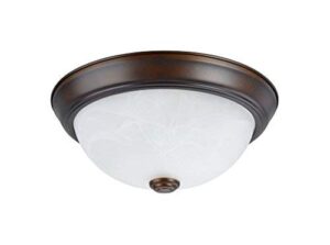 aspen creative 63013-2 two-light flush mount in bronze with white alabaster glass shade