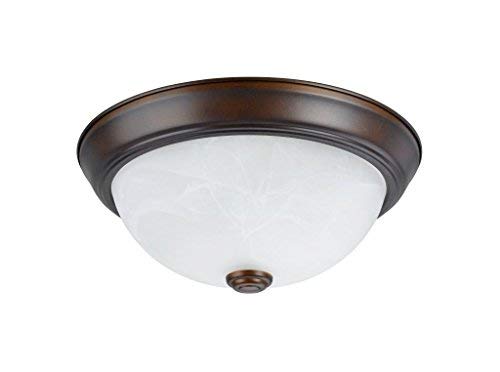 Aspen Creative 63013-2 Two-Light Flush Mount In Bronze with White Alabaster Glass Shade