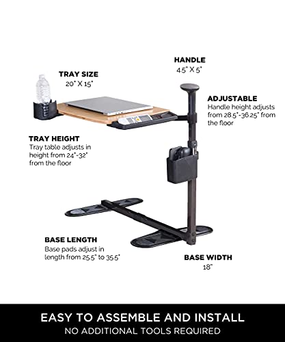 Signature Life Independence Tray Table, Bamboo Swivel TV Tray, Adjustable Laptop Table with Ergonomic Stand Assist Safety Handle, Independent Living Aid