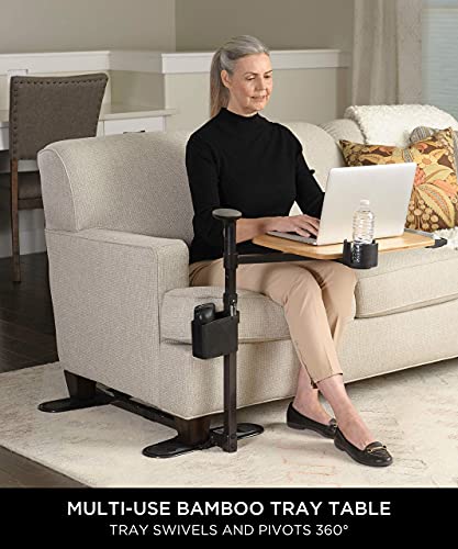 Signature Life Independence Tray Table, Bamboo Swivel TV Tray, Adjustable Laptop Table with Ergonomic Stand Assist Safety Handle, Independent Living Aid