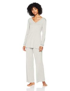 natori womens feathers knit long sleeve pj pajama set, light heather grey, x-small us