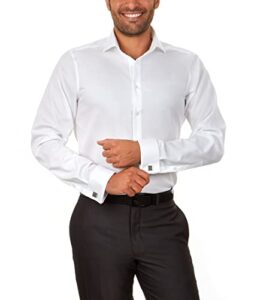 calvin klein men's dress shirt slim fit non iron herringbone french cuff, white, 15.5" neck 34"-35" sleeve