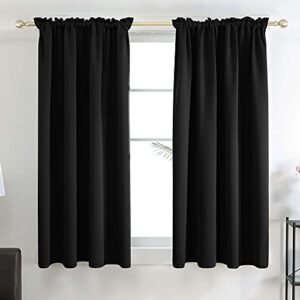 deconovo black blackout curtains for bedroom, rod pocket solid thermal insulated window curtains for living room - 2 panels set, 42w x 63l inch, black