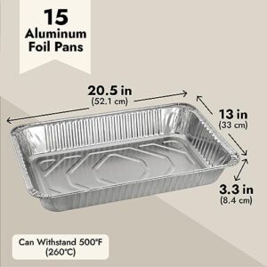 Juvale 15 Pack Aluminum Foil Pans 21 x 13, Full Size Trays for Steam Table, Food, Grills, Baking, BBQ